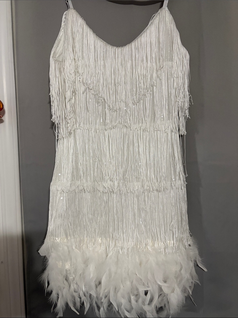 White Fringe & Feather Cocktail Dress